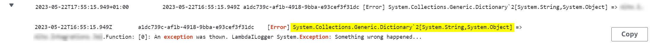 ILogger Error with Exception